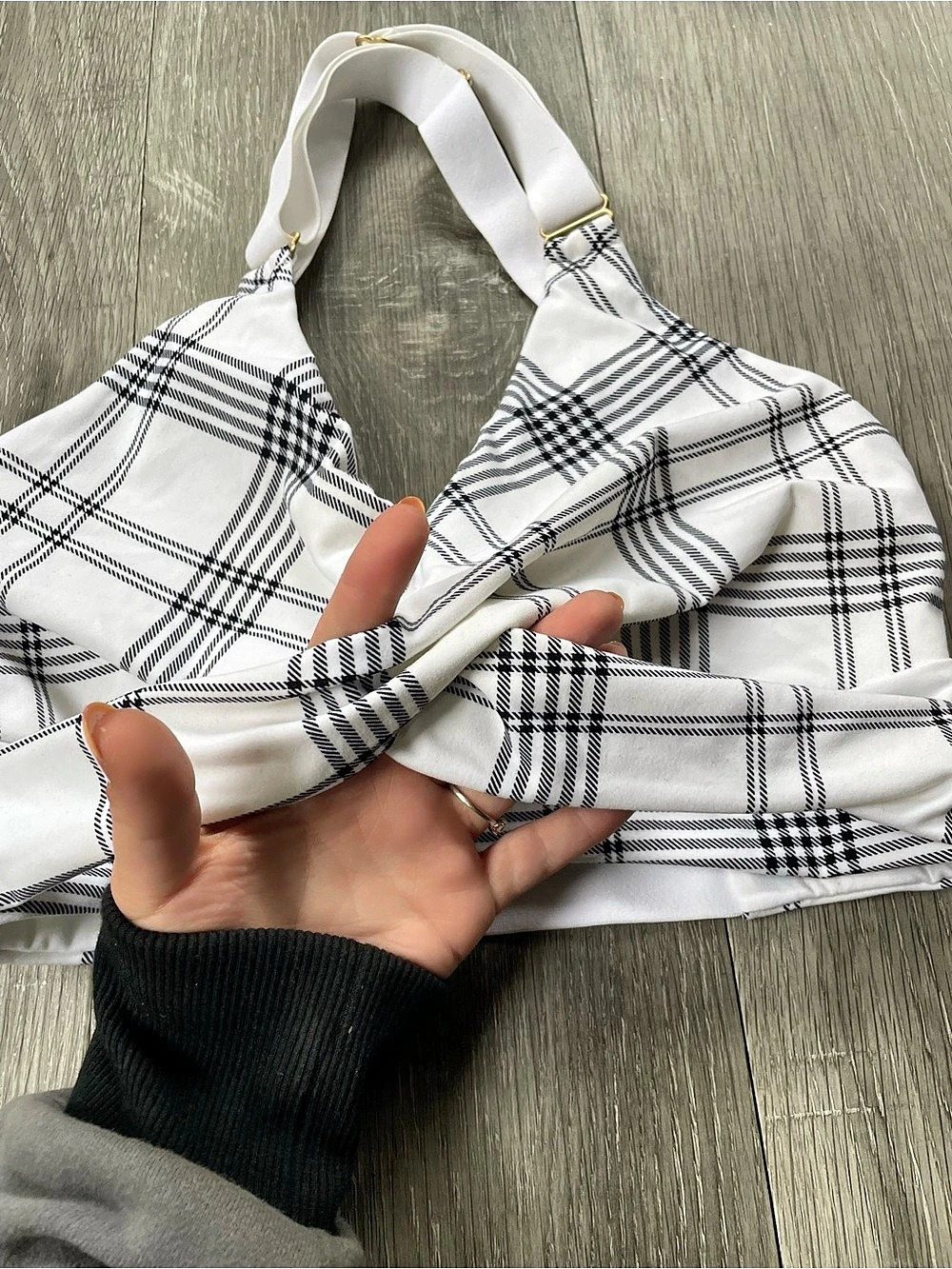 Buffbunny Collection Candy Wrap Sports Bra Plaid White & Black Medium - Picture 3 of 6